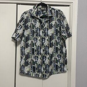 Alfani Mens Large Cotton Short Sleeve Button Down Shirt Abstract Geometric Print